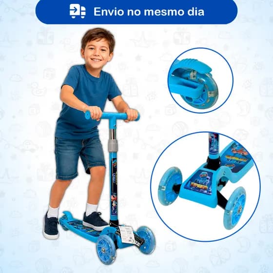 Patinete Infantil 3 Rodas Com LED Ajustável Dobrável Até 35kg Menino Menina