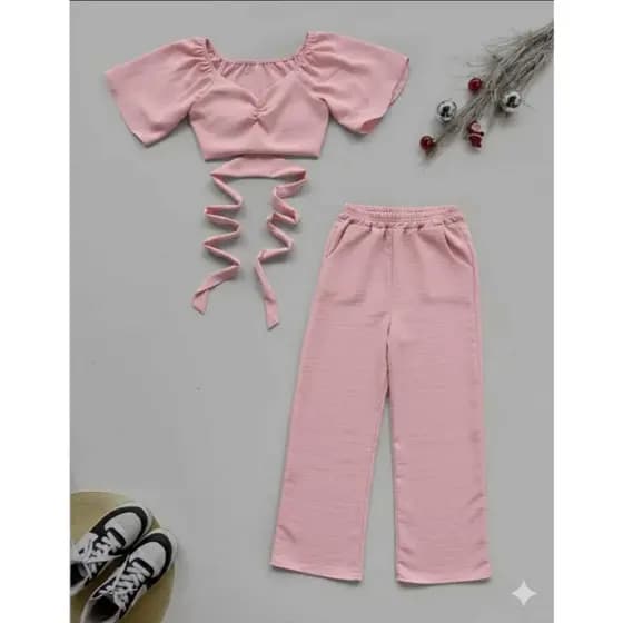 Conjunto Infantil Menina Tecido Duna Calça Pantalona e Cropped Blogueirinha