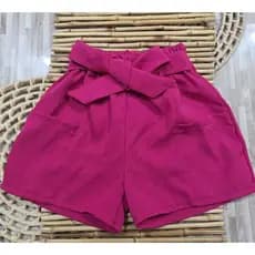 Short Clochard Infantil Menina Linho Alfaiataria Com Laço E Bolso Blogueirinha