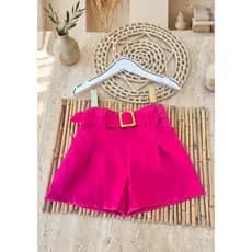 Short Alfaiataria Feminino infantil com Cinto Fivela Tendência Blogueira