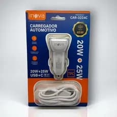 Carregador Automotivo Inova 45W Turbo Rápido USB + Tipo C QC 3.0 com Cabo Tipo C