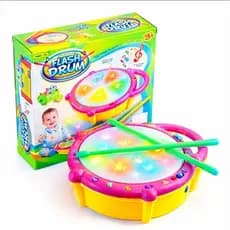 Tambor Musical Infantil Flash Drum com Luz e Som | Brinquedo Educativo para Bebês e Crianças + Baquetas