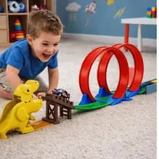 Pista Radical Dino com Lançador de Carrinhos e Volta Looping para Crianças