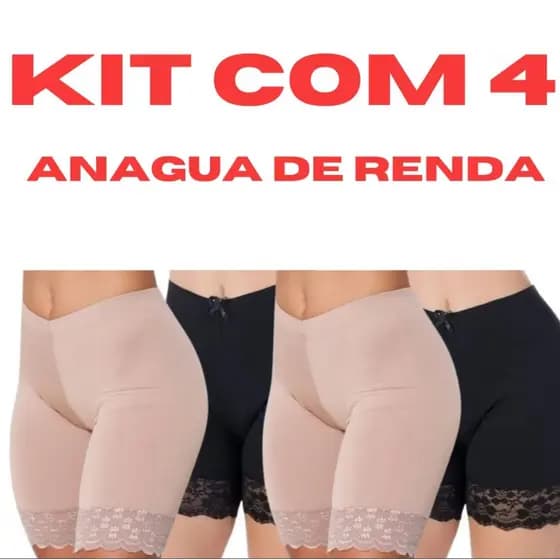Kit Bermuda Com Renda Short Plus Size Anagua Feminino Segunda Pele Saiote Vestido Micro Lingeri