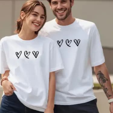 Blusa Casal 2 Camisetas Slim Basica Corações Casual Namorados Algodão Confortavel