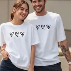 Blusa Casal 2 Camisetas Slim Basica Corações Casual Namorados Algodão Confortavel