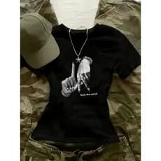 Camiseta T-shirt Feminina Gótica Dark Aesthetic Y2k Premium Algodão Estilo Gringo