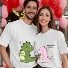Kit Camiseta de Casal Namorados Dinos Fofos Cute ModaTendencia Algodão