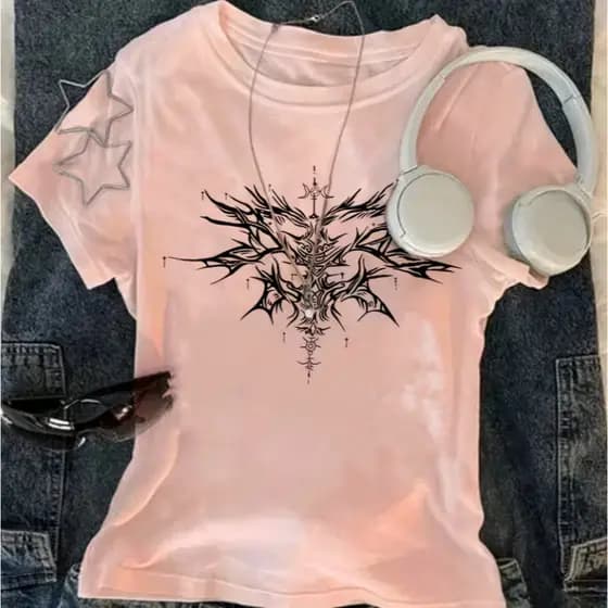 Blusa Camiseta Feminina Estilo Gótica Darkwear Aesthetic Alternativo Tribal Y2k