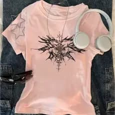 Blusa Camiseta Feminina Estilo Gótica Darkwear Aesthetic Alternativo Tribal Y2k