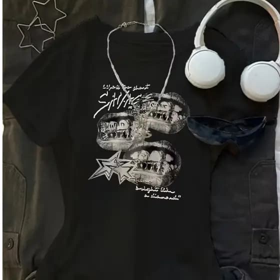 Camiseta T-shirt Gótica Alternativo Darkwear Slim Y2k Urbano Aesthetic Feminina