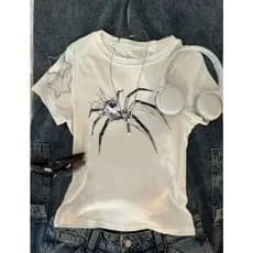 Blusa Feminina Gótica Y2k Camiseta Spider Moda Black Style Verão Casual Vintage