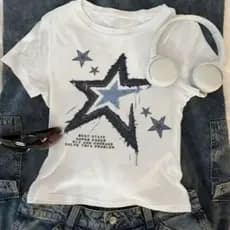 Blusa Tshirt Slim Feminina Y2k Star Urbana Estrela gringa Escolar Verão Moda Burguesa