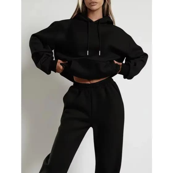 Kit Conjunto Feminino Frio Moletom Ajustavel Y2k Liso Confortável Flanelado Escolar Burguesa