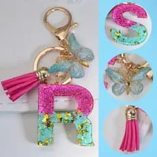 Borboleta Fashion Tassel 26Letter Chaveiro Porta-Chaves Resina Alfabeto De Metal Com Lantejoulas Para Mulheres De Carro Pingente Telefone