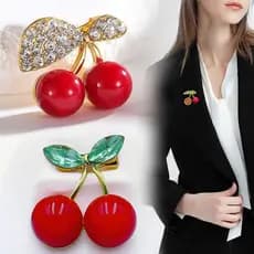 Broches De Cereja Com Strass De Cristal Falso , Alfinetes Em Formato De Frutas , Acessórios De Festa Para Mulheres E Men