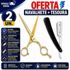 NAVALHA BARBEIRO PROFISSIONAL COM TESOURA 6'' CORTE SUAVE PRECISO BARBA CABELO