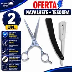 NAVALHA PROFISSIONAL + TESOURA 6'' BARBEIRO CORTE PRECISO CABELO BARBA SALÃO PREMIUM