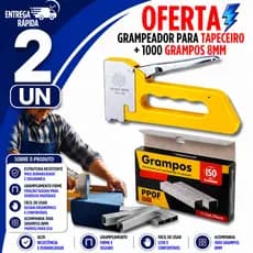 GRAMPEADOR TAPECEIRO PROFISSIONAL + 1000 GRAMPOS 8MM – FERRAMENTAS PARA MADEIRA, TECIDO, REFORMAS E FIXAÇÃO RÁPIDA