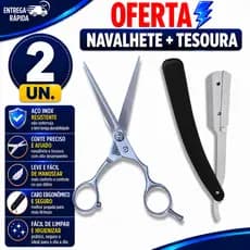 TESOURA 6'' E NAVALHA PROFISSIONAL BARBEARIA CORTE DE CABELO ACABAMENTO BARBA