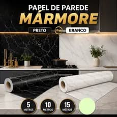 Papel de Parede Mármore  Adesivo 5/10/15m Branco Ou Preto Quarto Impermeável Cozinha Sala Lavável