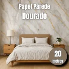 Papel Adesivo Marmore Dourado c/ Branco Parede 5/10/15/20 metros Lavável Antimofo Impermeável