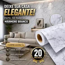 Papel Parede Adesivo 20m Mármore Branco Impermeável Cozinha Lavável Sala Quarto Resistente a Calor