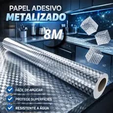 Papel Adesivo Metalizado 2/4/6/8 Metros Resistente a Agua e Calor Cozinha Banheiro Fácil de Aplicar