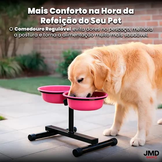 Comedouro Elevado Regulável Para Cachorro Tigela Dupla Conforto Saúde Digestão Estabilidade Garantida