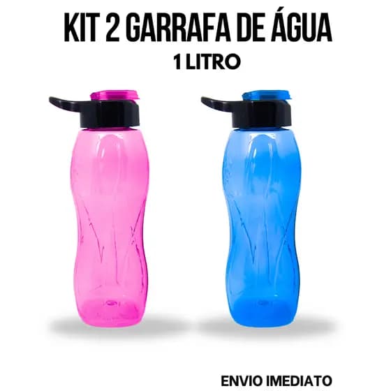 Kit C/ 02 Garrafas de Água Tampa Flip (1 Litro) - Serve para academia e uso diário
