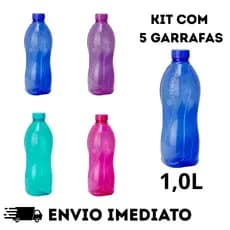 Kit 5 Garrafas Plásticas 1L Monâco com Tampa Lisa – Hidratação com Estilo e Praticidade