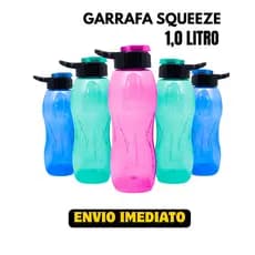 Garrafa de Água Squeeze Pet Colorida C/ Alça - 1 Litro Mônaco