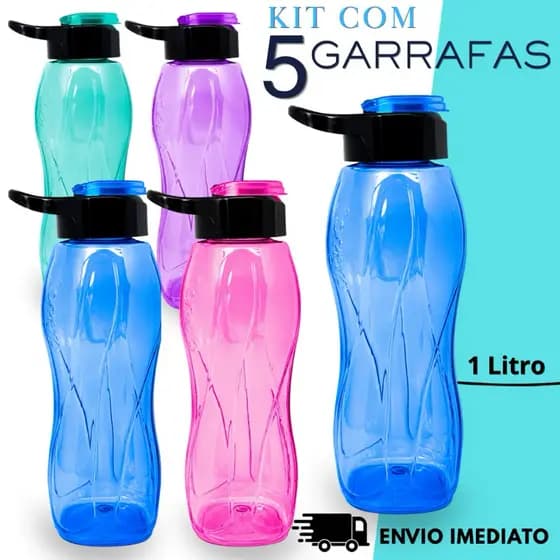 Kit 5 Garrafas PRIME de 1 Litro Tampa Com Alça – Alta Qualidade, Sem Vazamentos, Cores Sortidas
