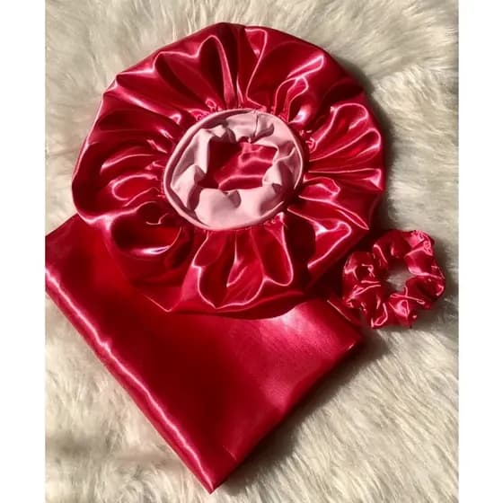 1 Touca de Cetim Dupla Face + 1 Fronha de Cetim + Scrunchie de Cetim