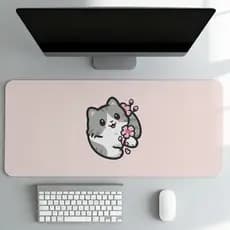 Mouse Pad Gamer Bichinho Fofo Kwaii Ursinho Gato Rosto Fofo Rosa Grande Mesa Deskmat Extra Grande