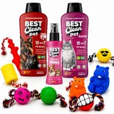 Kit Completo de Shampoo Condicionador Pet Gatos e Cachorros com Perfume e Brinquedo