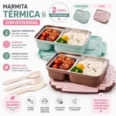 Marmita Térmica Inox Com Divisória Talheres Lancheira Portátil