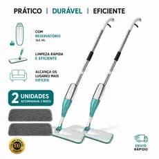 Kit 02un Mop Spray Limpeza Prática Com Reservatório + 2 Refis Microfibra