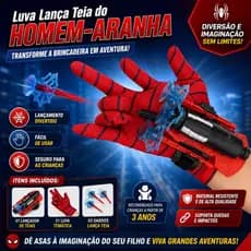 Luva Homem-Aranha Lança Teia Infantil com Lançador de Teia e 3 Dardos Brinquedo Super-Herói