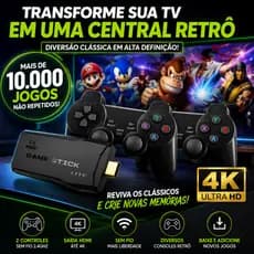 Videogame Stick 4K Retrô 10000 Jogos Console HDMI 2 Controles Sem Fio
