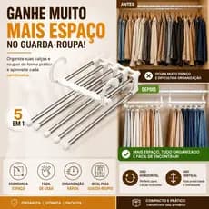 Cabide Mágico Multifuncional 5 em 1 para Calças Organizador Guarda Roupa Economia de Espaço Premium