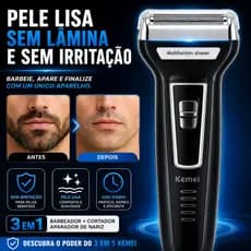 Aparador de Barba Kemei 3 em 1 Recarregável Bivolt Barbeador Elétrico Nariz Cabelo KM6558