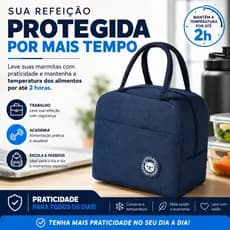 Bolsa Térmica para Marmita Lancheira com Bolso Lateral 4L Conserva Alimentos Trabalho Academia Azul