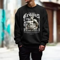 Moletom Careca Moda Rua Cronus Estampado Blusa de frio Algodão Preto