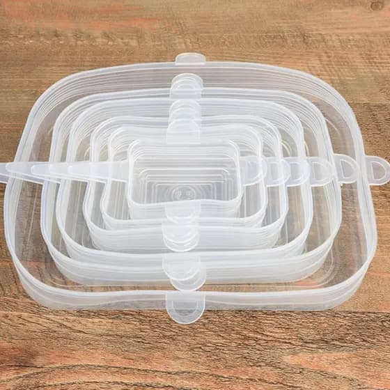 18 Quadrado Tampas Tampa Silicone Elastica Reutilizável Elástica Para Potes Tapoer Panela