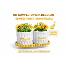 Vaso Vasinho Decorativo Cachepô Kit com Suculentas Artificiais – Decoração Moderna