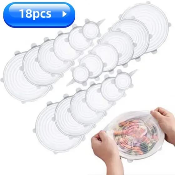 Kit 18 Tampas Silicone Panela Pote Universal Flexível Lavável Silicone