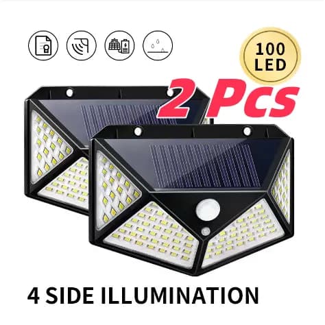 Kit C/2 Luminária Solar 100 Leds Com Sensor Presença Movimento Fotocélula Sem Fio à Prova D' Água