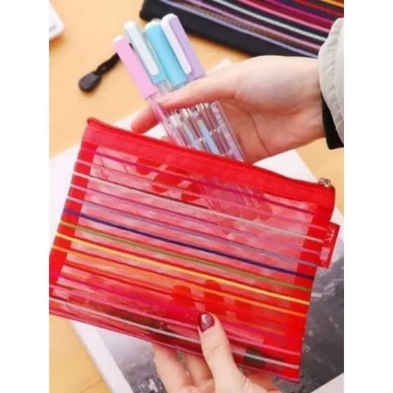 30 Kit Estojo Multiuso Bolsinha Nylon Colorido Estojo Escolar Simples E Barato Promoção