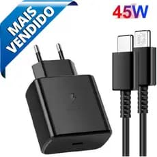 Carregador Turbo 45W Tipo C S20 Fe S21+ S22 S23 Ultra S24 A52S A53 A55 A70 A71 A73 A74 Edge